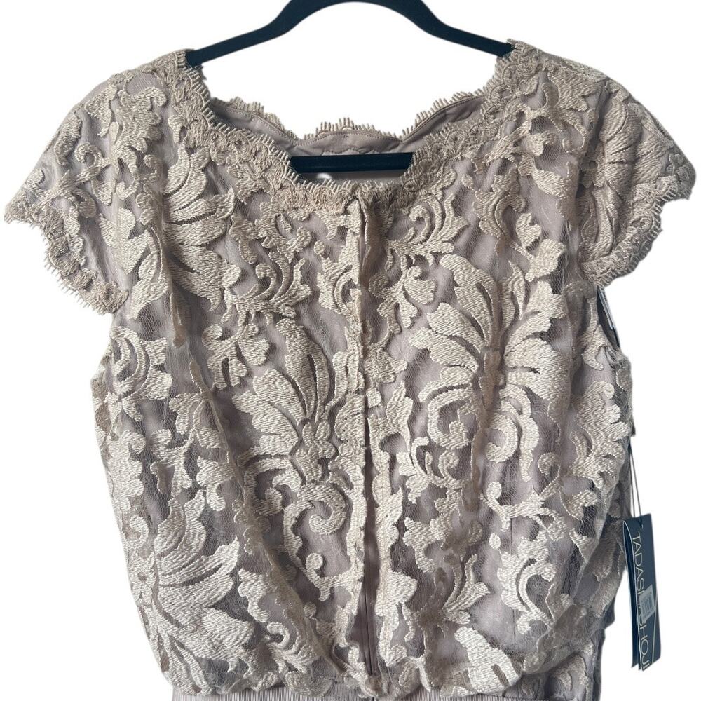 TADASHI SHOJI Greta Sand Lace Tie Waist Dress Size 12 - Picture 5 of 16